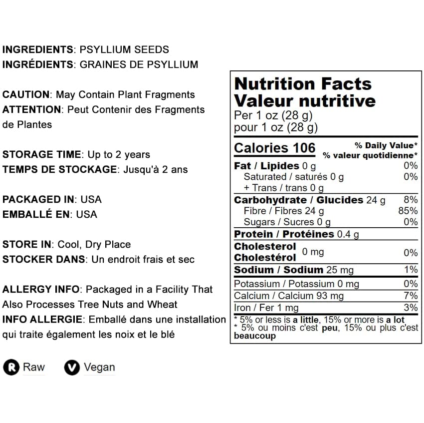 Ingredients and details for Food to Live Psyllium Husks 6 oz