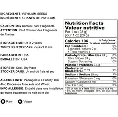 Nutrition facts for Food to Live Psyllium Husks