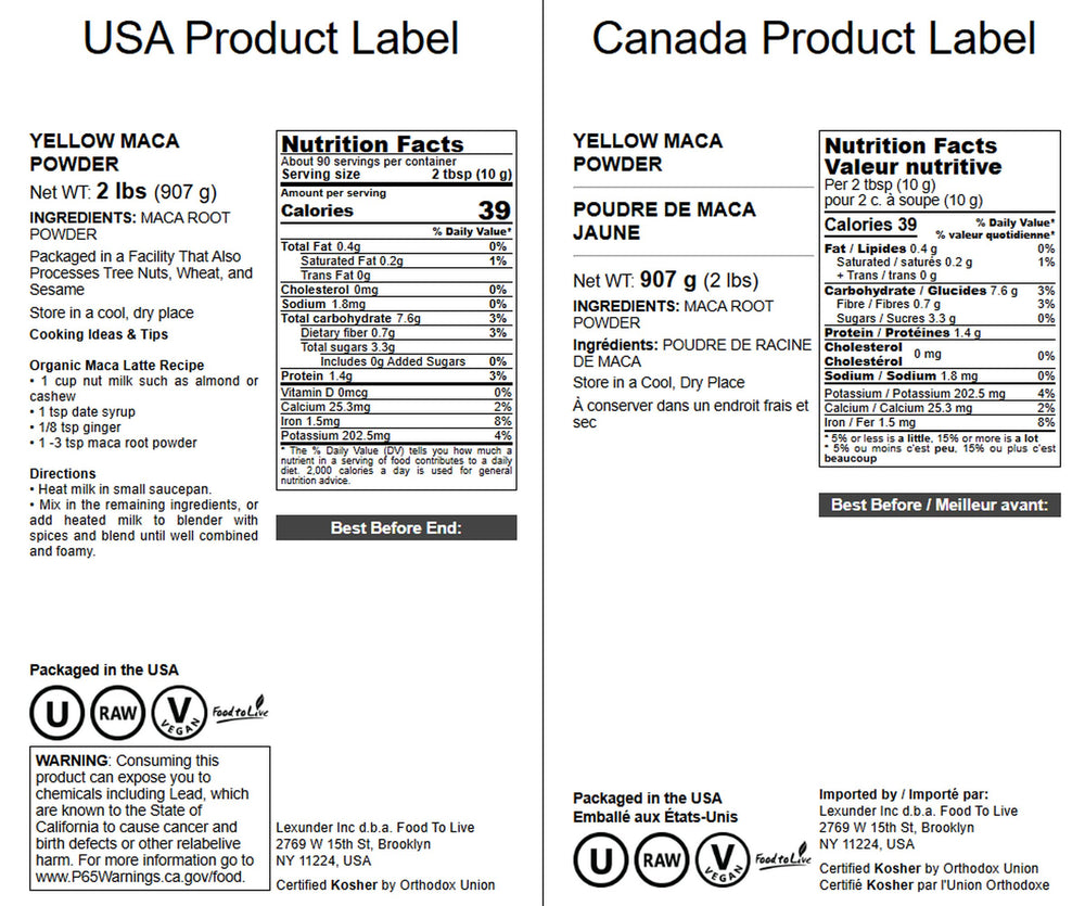 Packaging of Food to Live Yellow Maca Powder