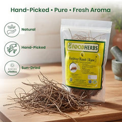 Close-up of dried vetiver roots showing hand-picked quality