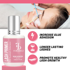 Forabeli Lash Primer brush application demonstrating precise placement for longer-lasting extensions.