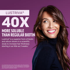 Lustriva and biotin ingredients label on packaging.