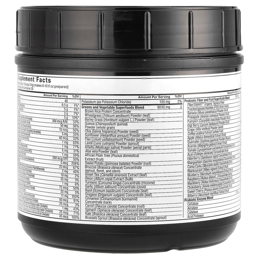 Illustration of greens, fruits, and probiotics ingredients