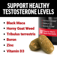 Bottle label highlighting 50+ nutrients and 13 essential vitamins