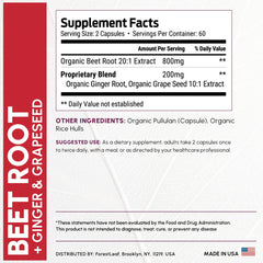 Beet root 20:1 extract with ginger and grape seed capsules close-up