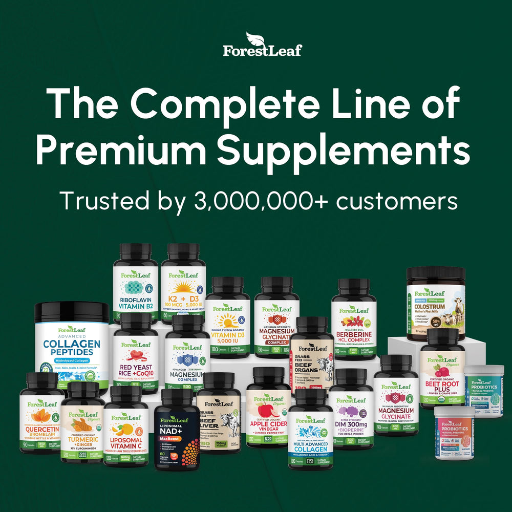 ForestLeaf vegan non-GMO label reinforces clean, plant-based support.