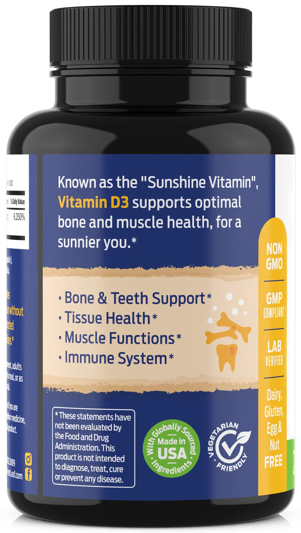 Supplement facts panel for Vitamin D3 50,000 IU