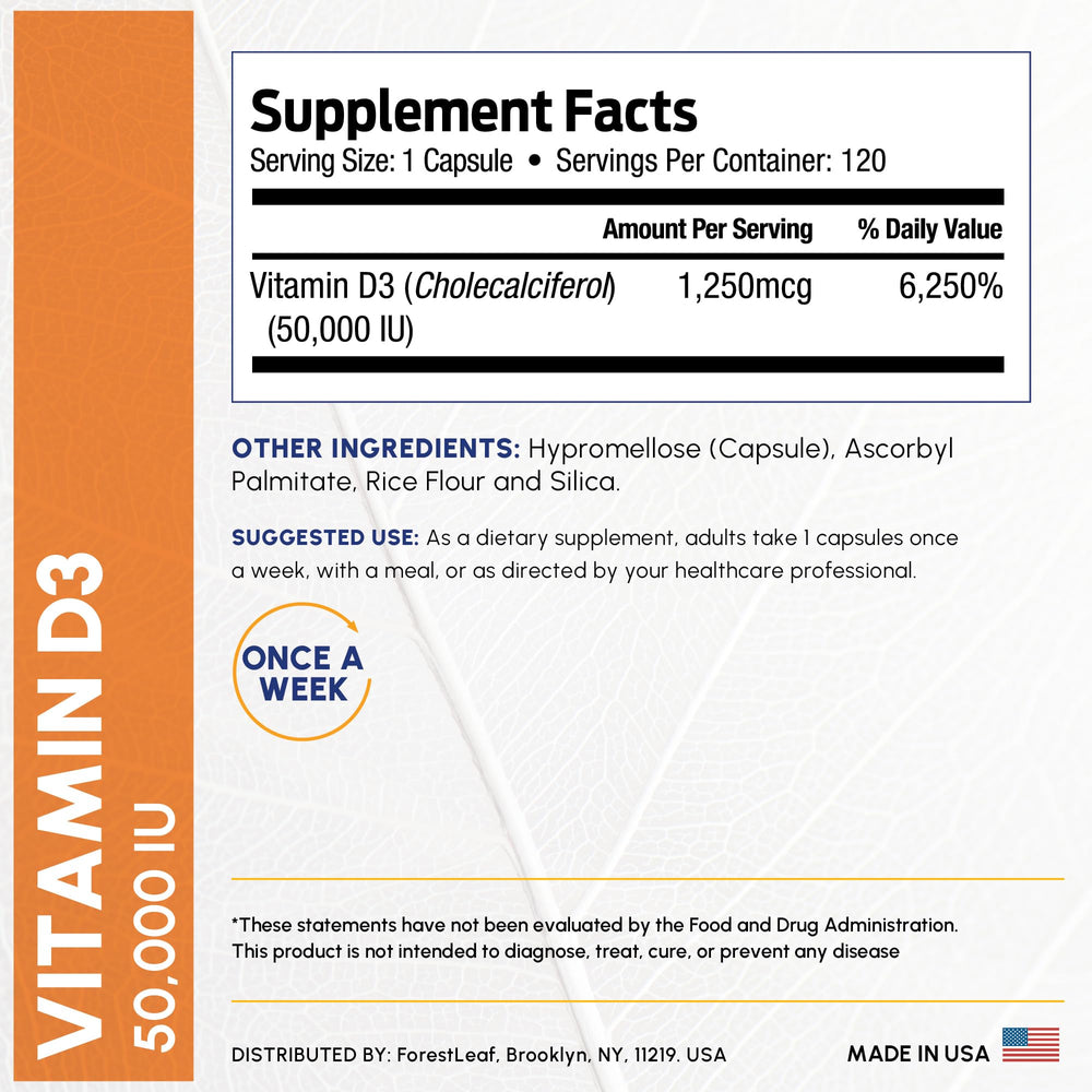 ForestLeaf Vitamin D3 50,000 IU label close-up