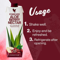 Lifestyle image with glass of Aloe Berry Nectar and fruits