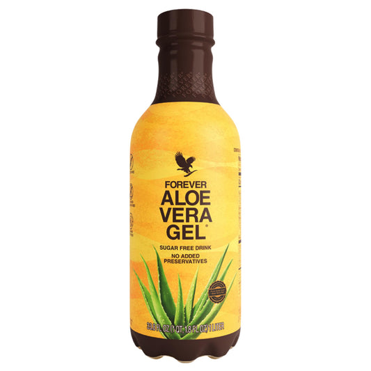 Forever Aloe Vera Gel bottle featuring pure inner leaf juice, 33.8 fl oz