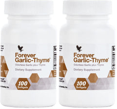 Front view of Forever Garlic-Thyme odorless softgels in pack 2