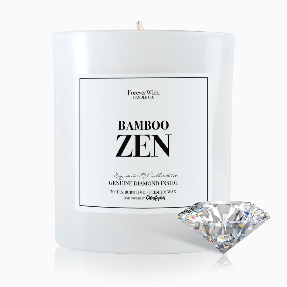 Foreverwick Bamboo Zen Candle front view with 14 oz packaging
