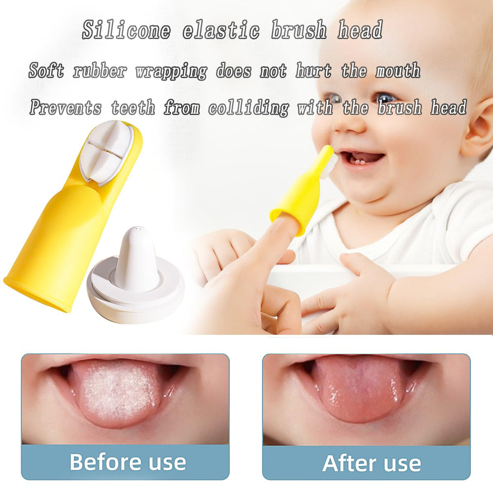 Silicone finger toothbrush cleaning teeth and gums during teething