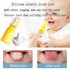 Silicone finger toothbrush cleaning teeth and gums during teething