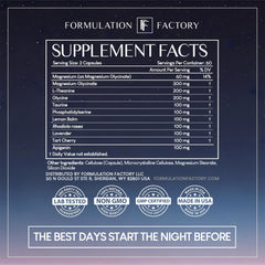 Formulation Factory The Night Before lavender and tart cherry hint at calming notes.