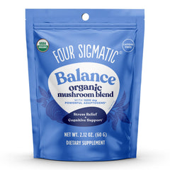 Four Sigmatic Calm Mushroom Blend jar label with Ashwagandha and Reishi