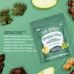 Organic greens powder ingredients and label close-up