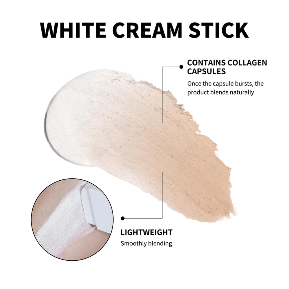 Fovcos Blanc Cover Cream Stick activation during blend revealing natural glow.