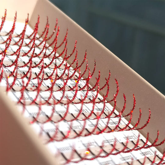 FQNing red glitter lash extensions, 11-16mm D curl, for party-ready eyes