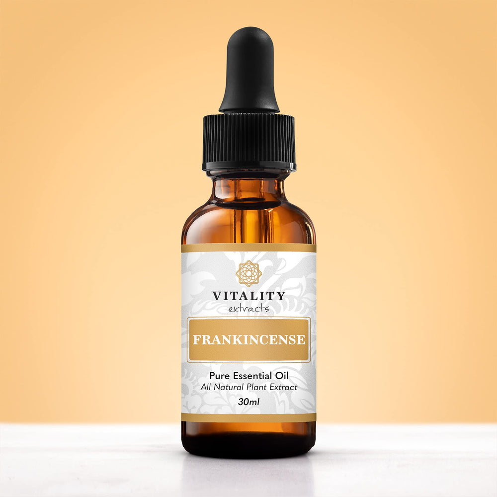 Close-up of frankincense essential oil dropper