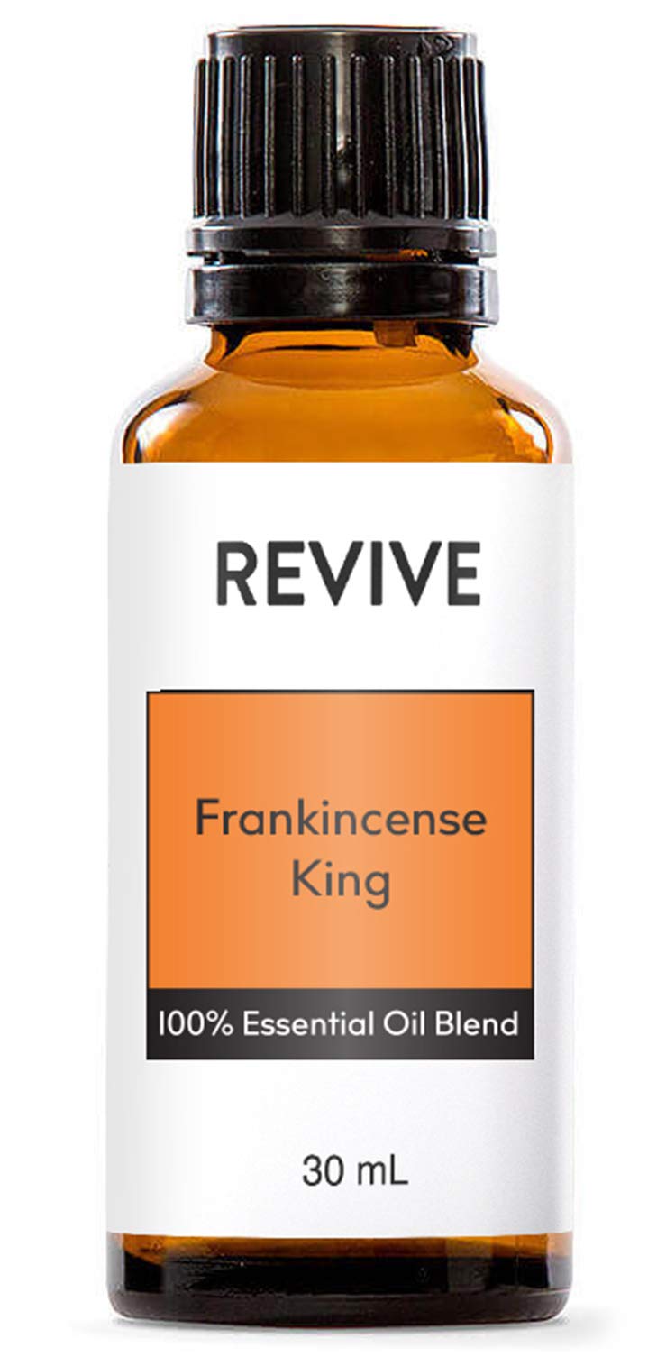 Close-up of Frankincense King Essential Oil Blend label
