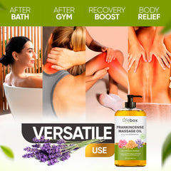 Product packaging and information for frankincense massage oil