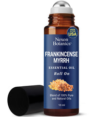 Front view of Frankincense & Myrrh essential oil roll-on 10ml