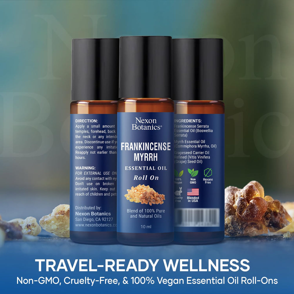 Ingredients list for Frankincense & Myrrh roll-on 10ml