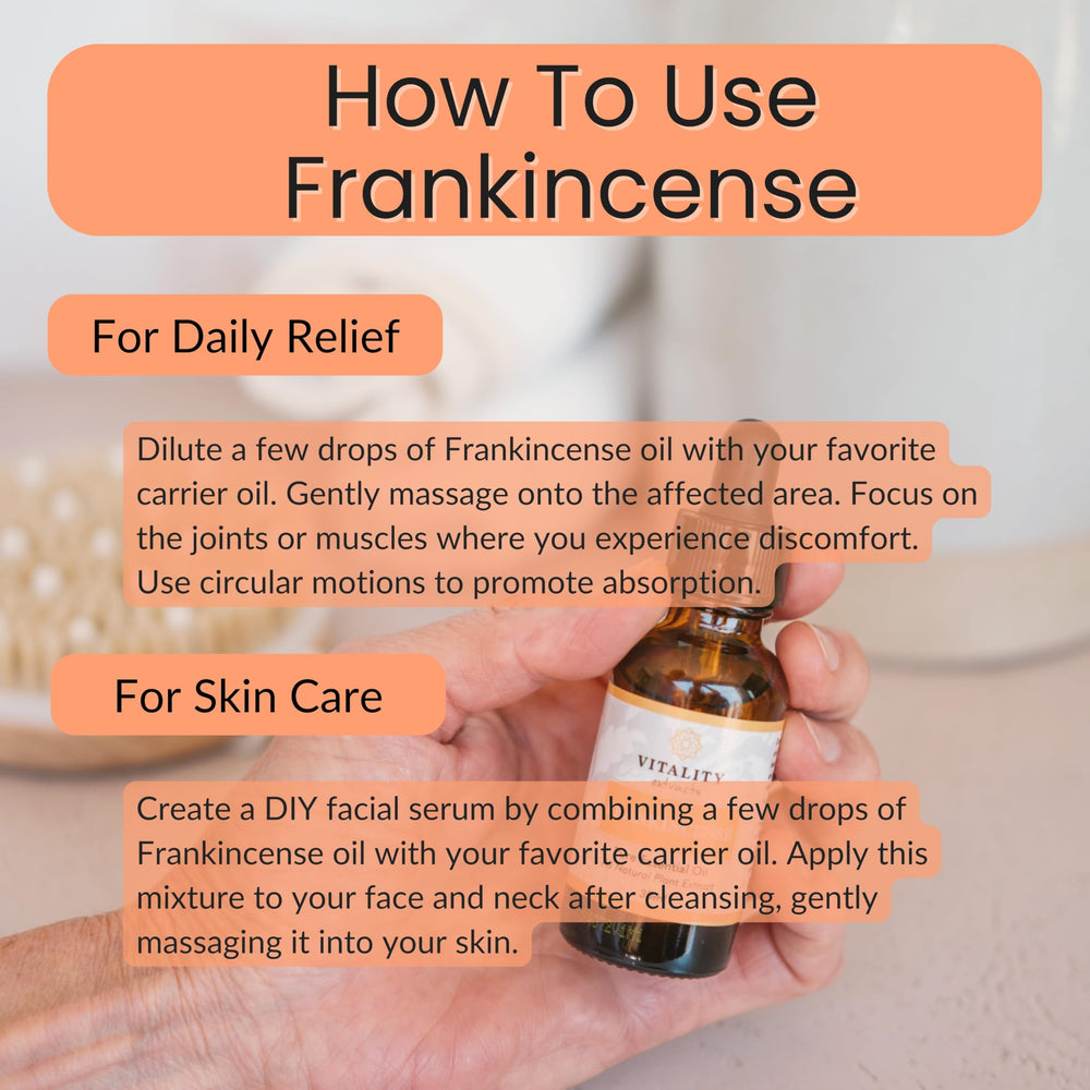 Frankincense oil applied to skin for topical use