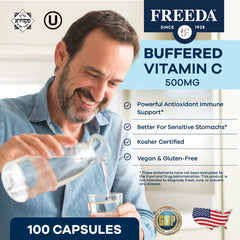 Close-up of Freeda Buffered Vitamin C 500mg capsules