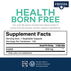 Supplement facts and ingredients for FREEDA Inositol