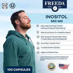 Close-up of FREEDA Inositol capsules