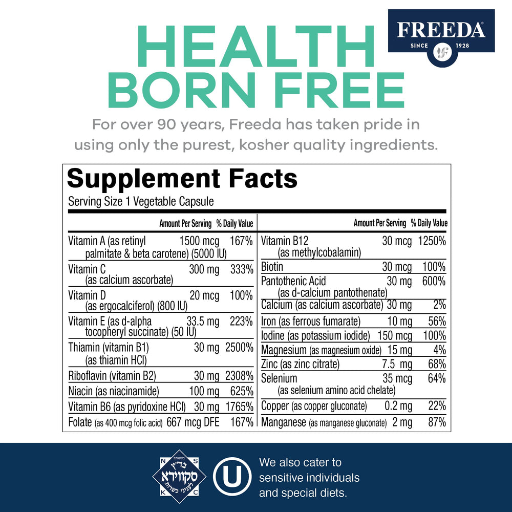 Overview of FREEDA Quintabs-M with Iron ingredients