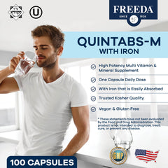 One-a-day iron multivitamin capsule from FREEDA Quintabs-M