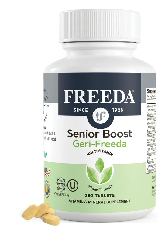 Freeda Senior Multivitamin 60+ bottle with Kosher certification