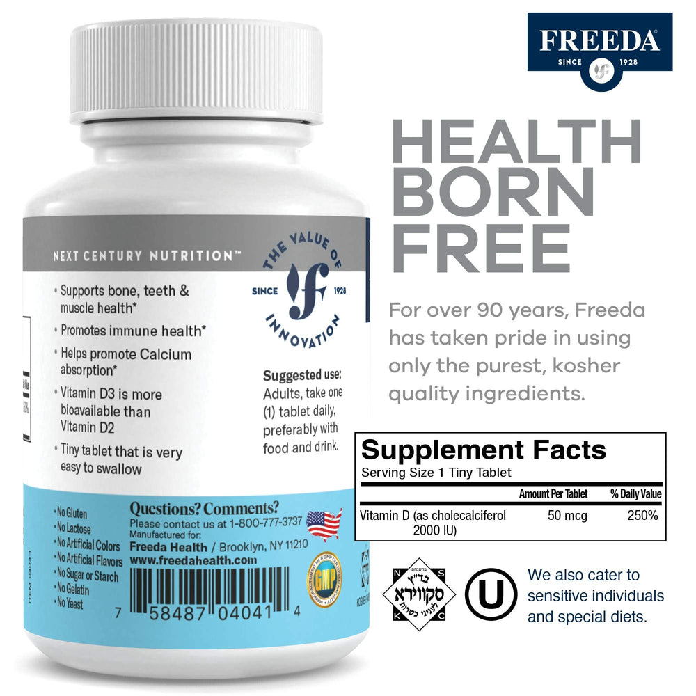 Freeda Vitamin D3-2000 IU bottle side view
