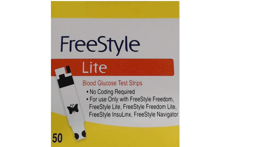 Freestyle Lite test strips with ZipWik tabs enabling quick blood application for faster tests