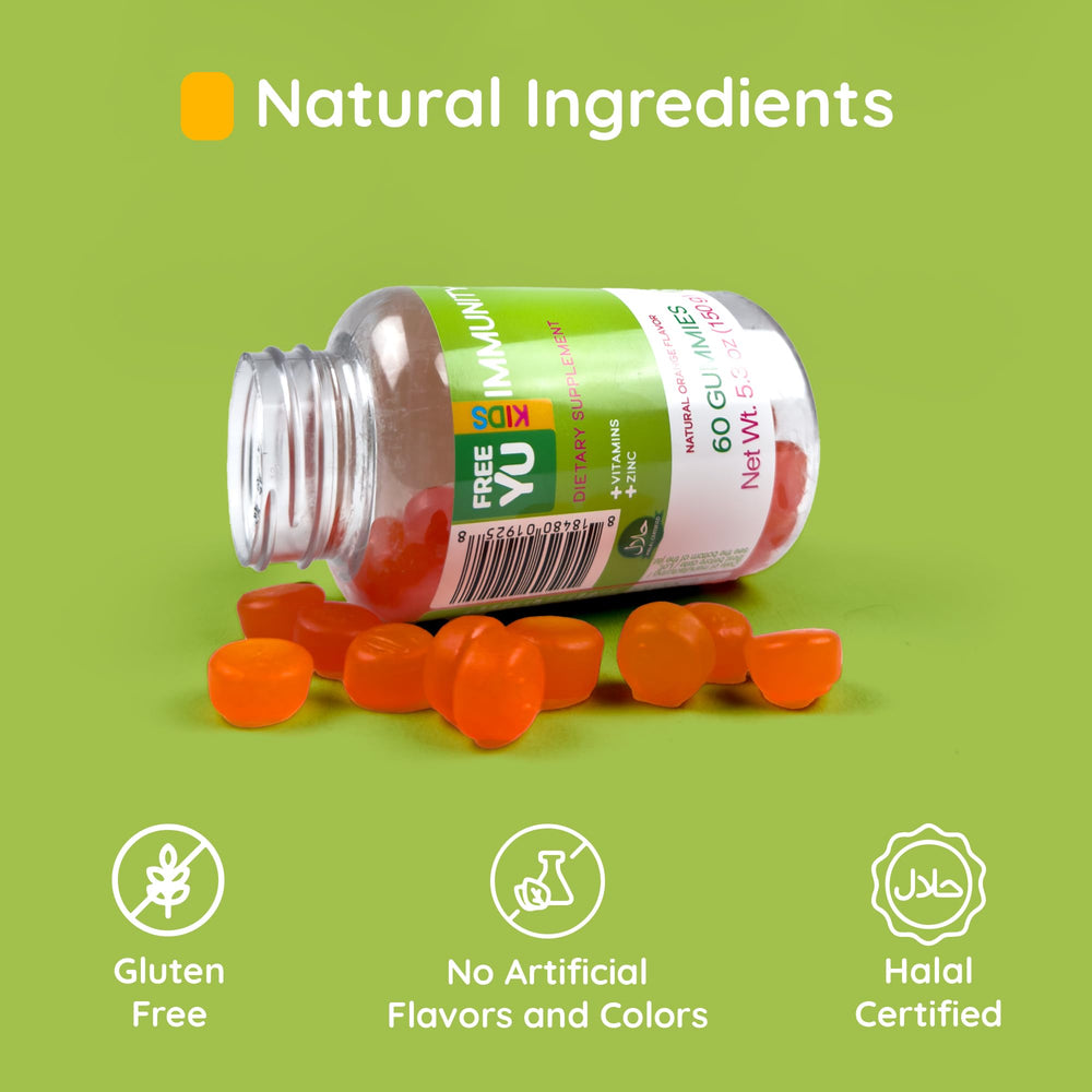 Gummy pieces showing natural orange flavor