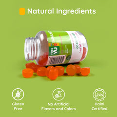 Gummy pieces showing natural orange flavor