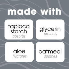 Fresh Body FB ingredient highlights: tapioca starch, oat kernel extract, aloe.