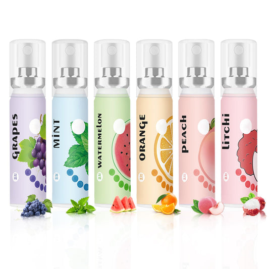 Six-fruit flavour Fresh Breath Spray Set: mint, peach, orange, watermelon, grape and lychee