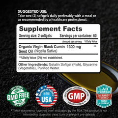 Back label and nutrition facts of Fresh Healthcare Black Seed Oil capsules