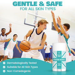 Fresh Kidz deodorant stick texture close-up shows smooth application for teens.