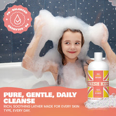 Fresh Kidz Girls Coral bodywash pump showcases easy, mess-free daily use.