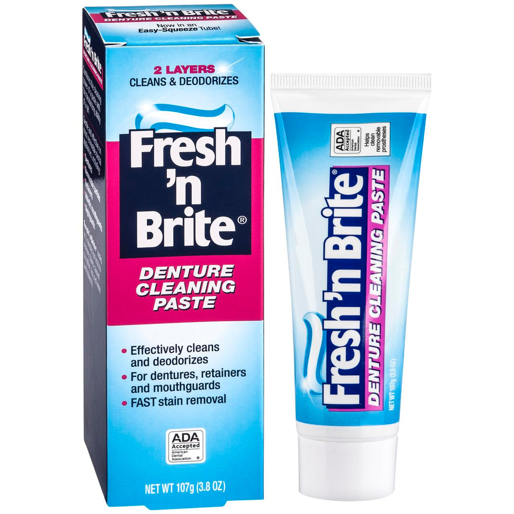 Minty gel texture close-up on the denture paste