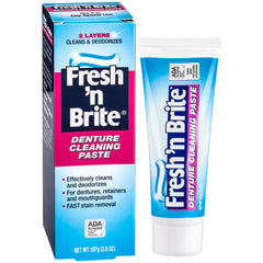 Minty gel texture close-up on the denture paste