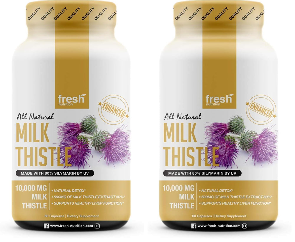 Fresh Nutrition Milk Thistle Capsules 10,000mg Pack of 2 – bottle front view