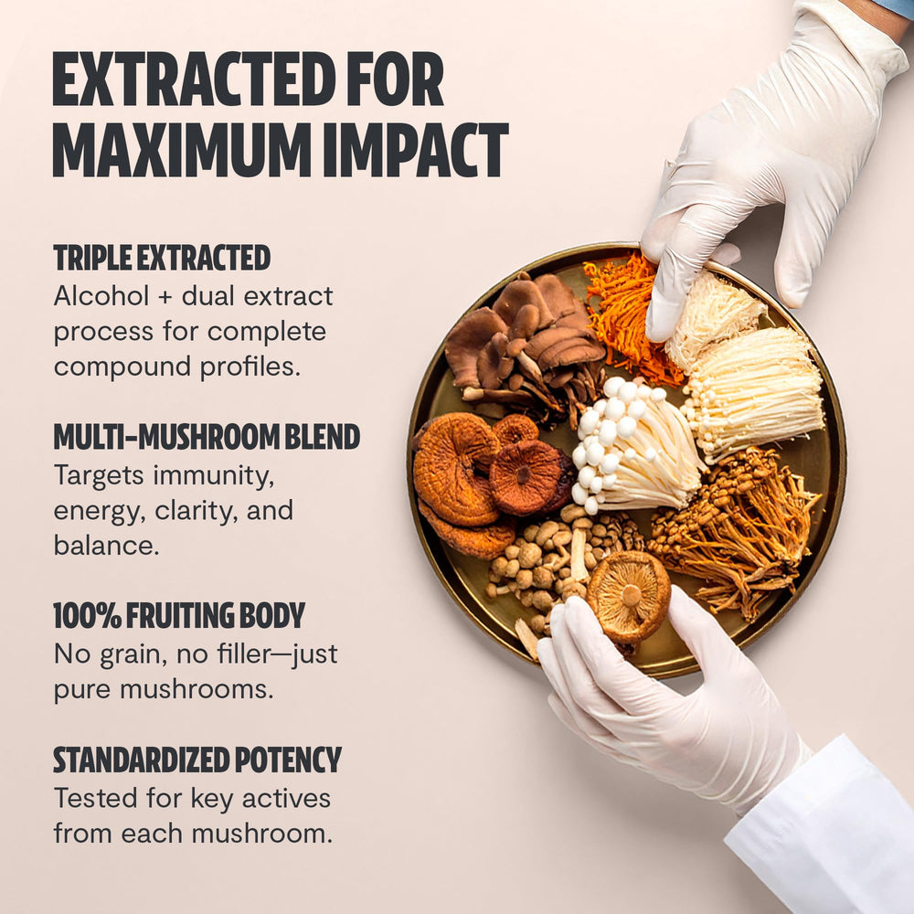 Organic mushroom powder packaging with scoop