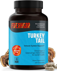 FreshCap Turkey Tail Mushroom supplement bottle with 120 capsules
