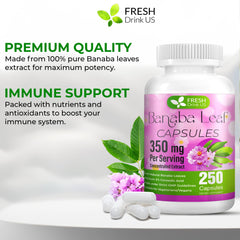 Label showing 350mg per serving on Banaba Capsules